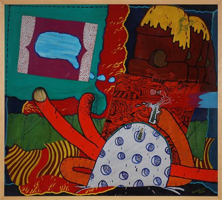 DONZELLI BRUNO (n. 1941) Dalla società del benessere. 1966. Tecnica mista su...