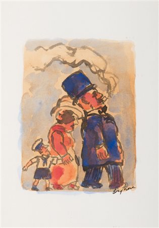 FRANZ BORGHESE (Roma 1941 - 2005) Famiglia Acquerello su carta, cm. 34,8 x 25...