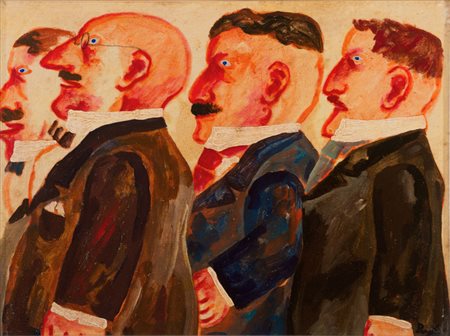 FRANZ BORGHESE (Roma 1941-2005) Personaggi, 1983 Olio su tela, 30 x 40 Firma...