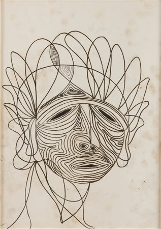 CORRADO CAGLI (Ancona 1910- Roma 1976) Volto, 1973 Olio su cartoncino, cm. 47...