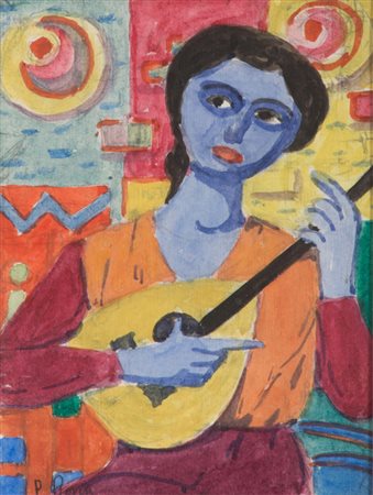 POMPEO BORRA (Milano 1898-1973) Suonatrice Acquerello su carta, cm. 15 x 11...