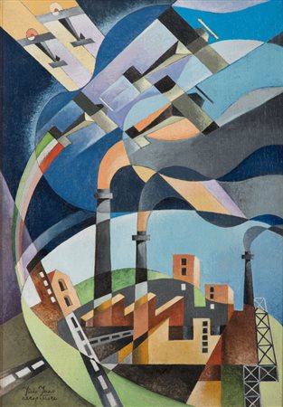 ITALO FERRO (Torino 1880 - 1934) Aeropittura Olio su cartone telato, cm. 35 x...