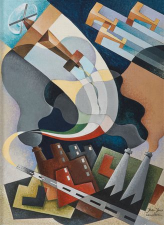 ITALO FERRO (Torino 1880 - 1934) Aeropittura Olio su tela, cm. 39,5 x 30...
