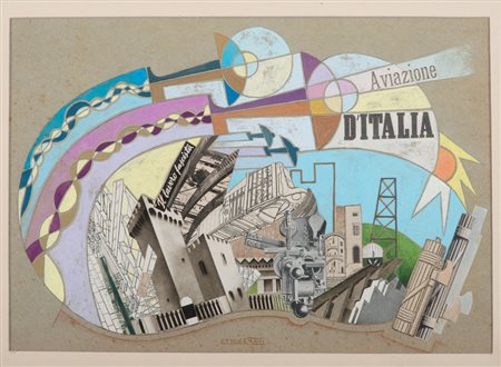 ETTORE TANI (Italia XX secolo) Il lavoro fascista Tecnica mista e collage su...