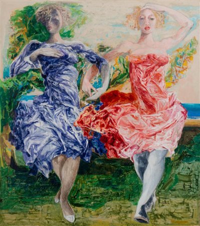 ENNIO CALABRIA (Tripoli 1937) Due danzatrici, 1985 Olio su tela, cm. 85 x 76...