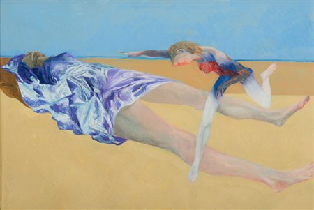 ENNIO CALABRIA (Tripoli 1937) Studio per una spiaggia Olio su tela, cm. 48 x...