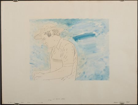 FRANCO ANGELI (Roma 1935 - 1988) Autoritratto, 1978 Matita e acquerello su...