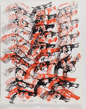 ARMAN (Nizza 1928 - New York 2005) Bloody guns, 1977 Acquerello su carta, cm....