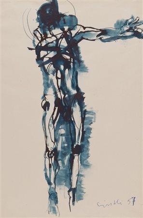 CLAUDIO CINTOLI (Imola 1935 - Roma 1978) Figura, 1957-58 China acquerellata...