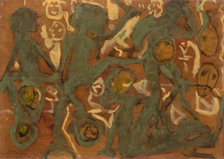 MINO MACCARI (Siena 1898 - Roma 1989) Figurine, 1955 Olio su cartone, cm. 25...