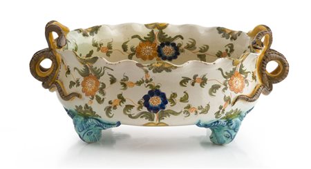 CENTROTAVOLA CANTAGALLI, ANNI '40 Centrotavola in maiolica smaltata e...