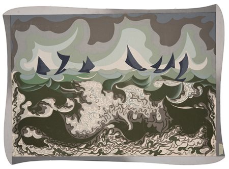 GIACOMO BALLA (Torino 1871 - Roma 1958) LineeForzaMare Serigrafia su tela...