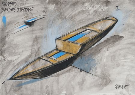 FABRIZIO PLESSI (Reggio Emilia 1940) Progetto barche digitali Tecnica mista...