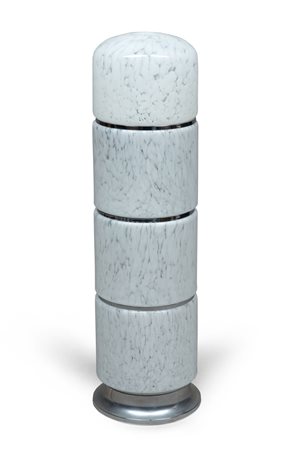 LAMPADA DA TERRA, ANNI '80 in metallo e vetro maculato, a quattro luci in...