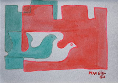 MAX BILL 1908 - 1994 " Colombe ", 1982 Acquerello su cartoncino, cm. 12 x 17...