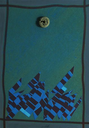 SERGIO DANGELO 1932 " Luna prigioniera ", anni 70 Tecnica mista su tavola,...