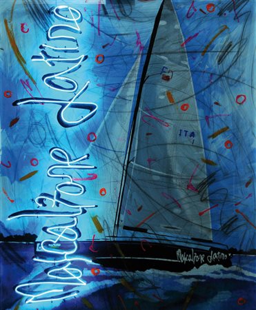 ENRICO MANERA 1947 " Mascalzone latino " Tecnica mista e neon su tavola, cm....