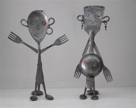 PIERLUIGI POLLIO 1956 "Lui e lei", 1987 Scultura in metallo, cm. h. 30...