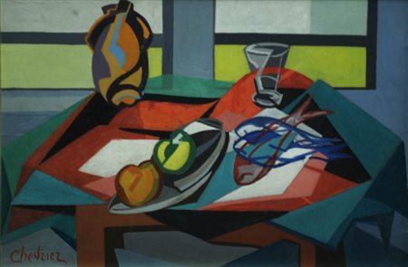 FERDINANDO CHEVRIER 1920 - 2005 " Natura morta ", 1948 Olio su tavola, cm. 51...