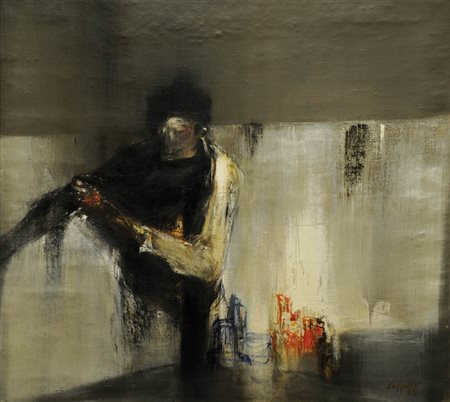 GIOVANNI CAPPELLI 1923 - 1994 "Uomo che si veste", 1963 Olio su tela, cm. 90...