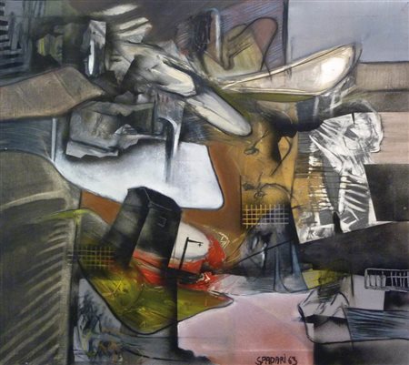 GIACOMO SPADARI 1938 - 1997 " Racconto ", 1963 Olio su tela, cm. 80 x 90...