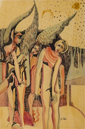 MARIO CESTARI (1943) Senza Titolo Tecnica mista su cartoncino Cm 29,5x19,5...