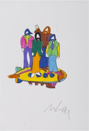 MARCO LODOLA (1955)Senza Titolo, 1993 Tecnica mista su cartaCm 30x21Firma al...