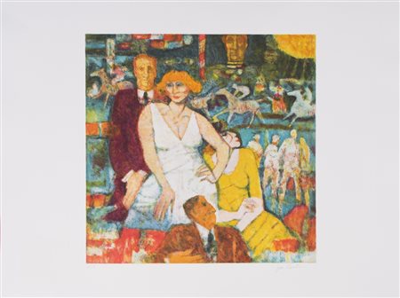 REMO SQUILLANTINI (1920-1996)Ippodromo Acquaforte a 8 coloriFoglio cm...