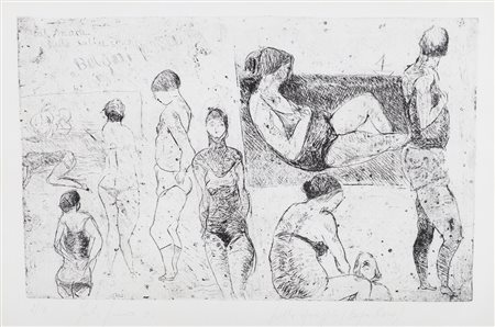 ANONIMOSulla spiaggia (Bagni Rosa) AcquaforteLastra Cm 24x38Foglio Cm...