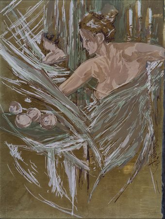 ENRICO FELISARI (1897-1981)Intimit&agrave; Serigrafia e colori ad olio su...