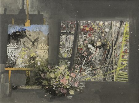 GIUSEPPE BANCHIERI (1927-1994)Figura nel cortile, 1971 Olio su telaCm...