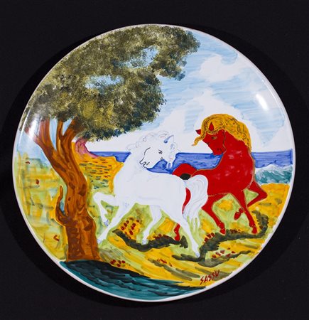 ALIGI SASSU (1912-2000)I cavalli di Achille Piatto in ceramica...