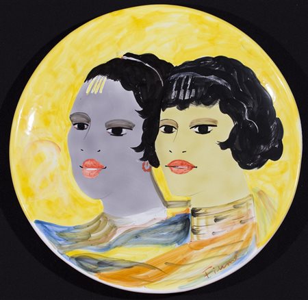 SALVATORE FIUME (1915-1997)Le ragazze somale, '80 Piatto in ceramica...