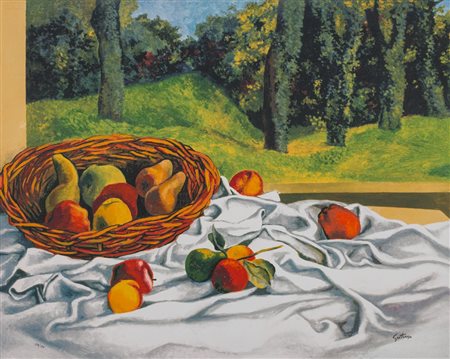 RENATO GUTTUSO (1911-1987)Cesto di frutta con drappo bianco, (D'Apr&eacute;s)...