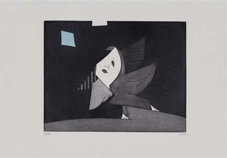 GIANNI DOVA (1925-1991)Civetta blu AcquaforteLastra Cm 24,5x31Foglio Cm...