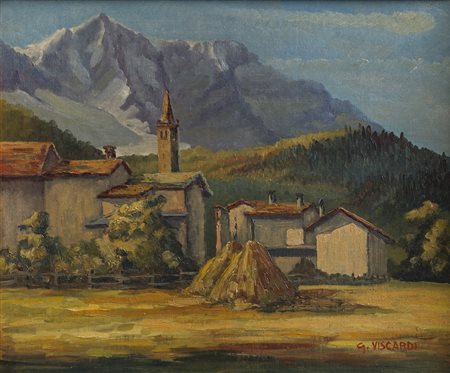 GINO VISCARDI (1922)Paesaggio montano - Valle di Susa, 1972 Olio su cartone...