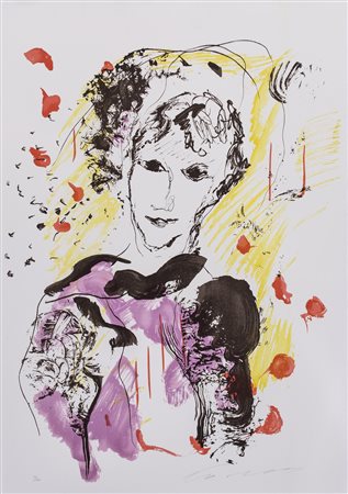 ERNESTO TRECCANI (1920-2009)Donna in viola LitografiaCm 70x50Firma a matita...