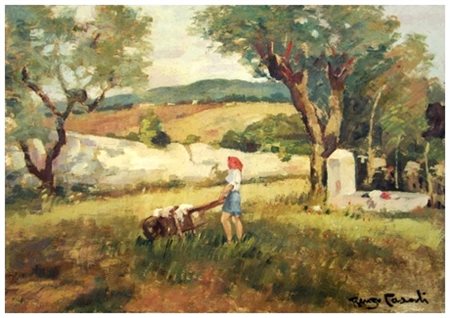 RENZO CASALI Livorno 1897 – Livorno 1977 Collinaia Olio su tavola 30 x 40....