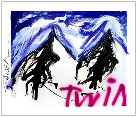 MASSIMO FALSETTI Roma 1955 Twin 2007 Olio e t.m. su tela 60 x 70. Firma a s....