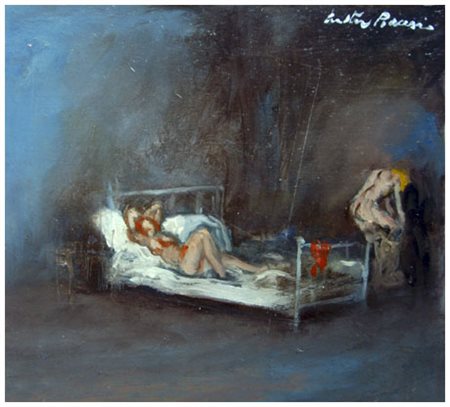 WALTER PIACESI Ascoli Piceno 1929 Interno con figure 1978 Olio su cartone...