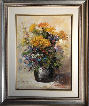 Simoni "Vaso di fiori " 1970 - olio su tela cm 30x24 - opera incorniciata