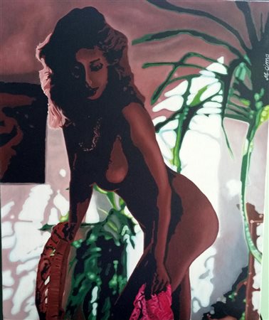 Michele Cimo' "Nella serra" - Olio su tela cm 60x50 - Certificato di...