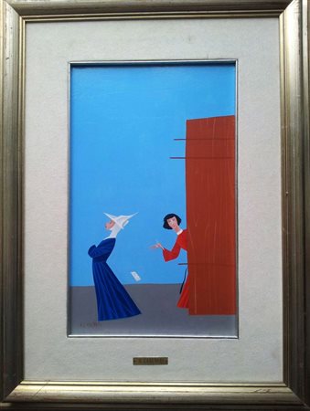 Veniero Canevari "Il messaggio" olio su tavola 40x25