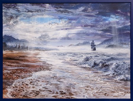 Mauro Pani "Mare con Veliero " - acrilici tela - cm 60x80 - firma in basso a dx