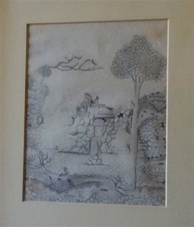 Francesco Maiolo "Castello" 1970 - Disegno su carta - cm 22,3x18 - Firma in...