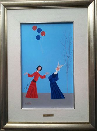 Veniero Canevari "Conversazione" olio su tavola 40x25