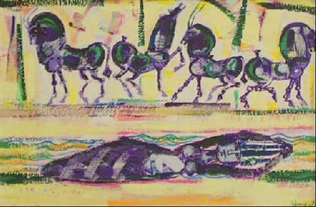 Mohamed Wandavi "Mata 7A" 1995 - Olio su tela - cm 40x60 - Firma in basso a...