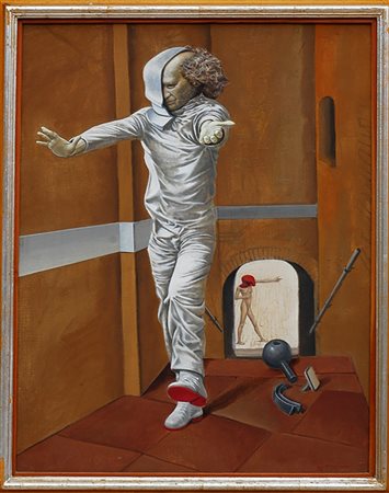 Antonio La Barbera "Ritratto di uomo con maschera" 1978 - Olio su tela - cm...