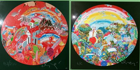 Luca Alinari "paesaggi fntastici" Lotto di 2 Serigrafie circolari diametro cm...