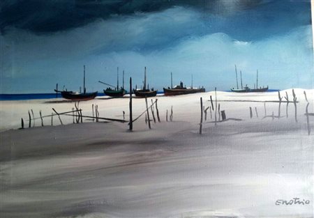 Enotrio Pugliese " Paesaggio calabro" Olio su tela cm 45x65